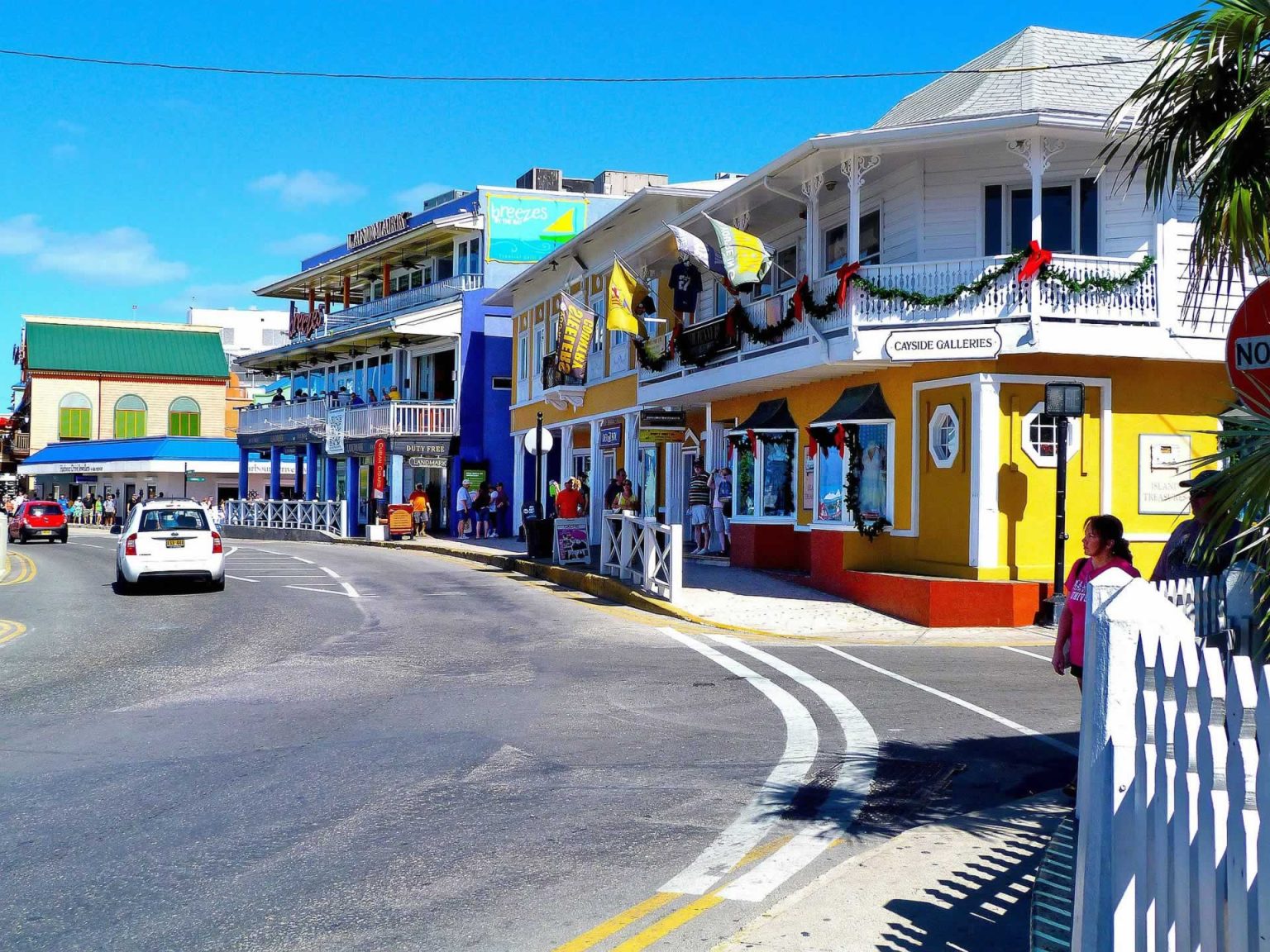 Colorful shops in George Town, Grand Cayman.